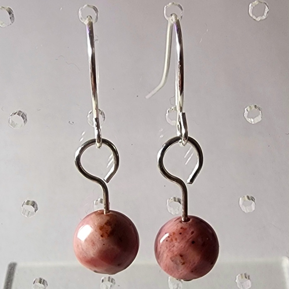 Rhodonite and Silver Earrings